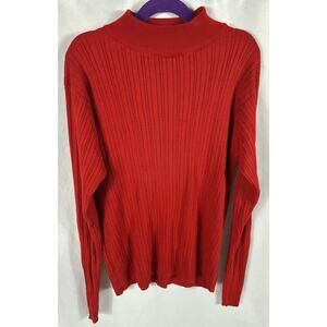 kevo womens 100% silk Ribbed sweater size Medium high neck long sleeve Red